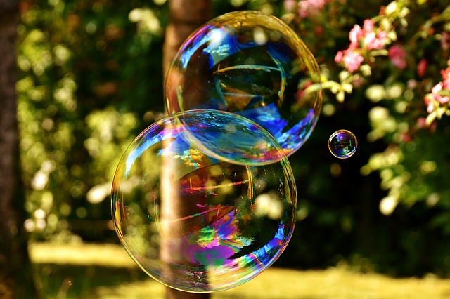 Bubbles floating in the air.
